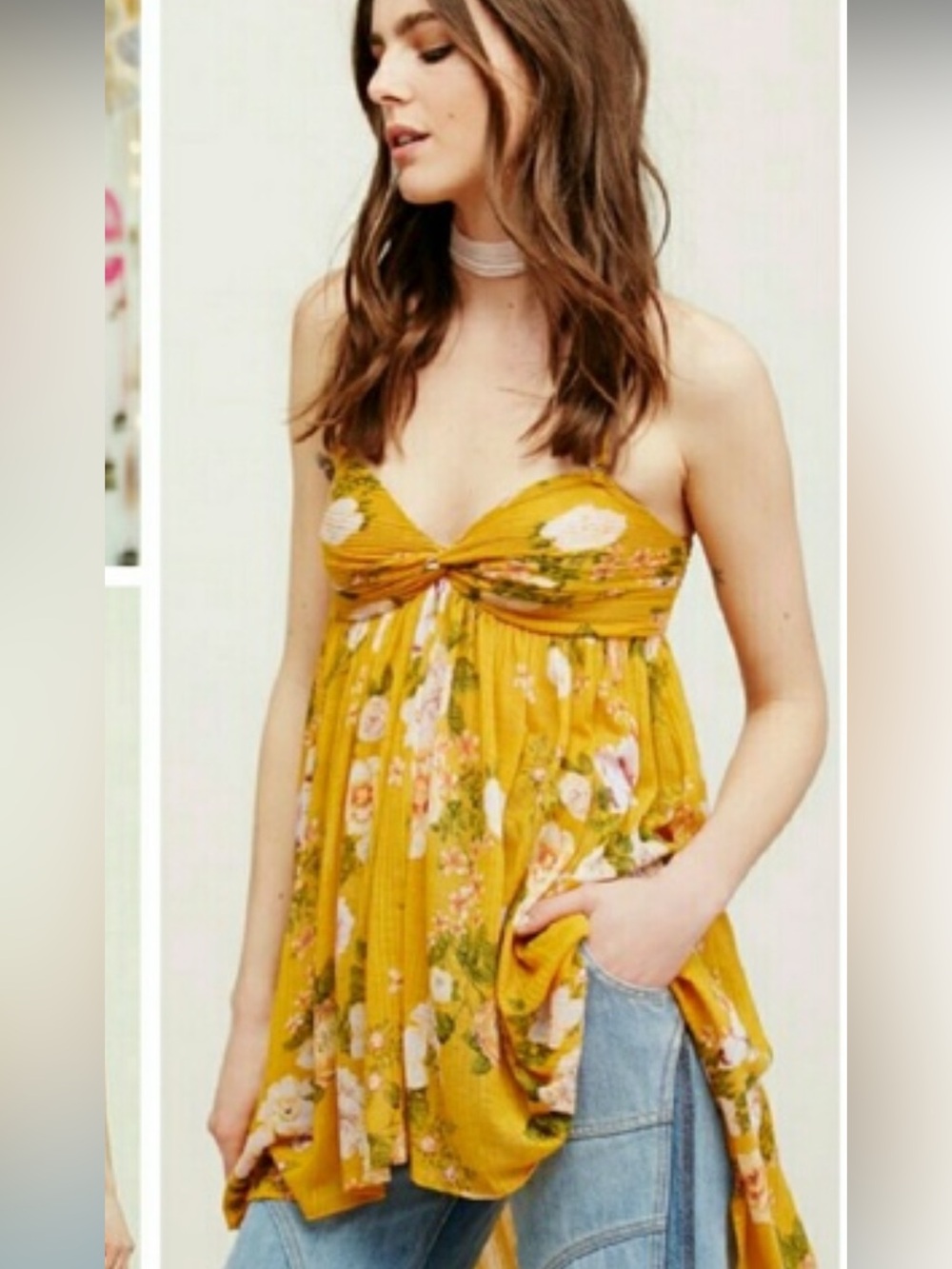 FREE PEOPLE Yellow floral Flowy sundress